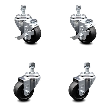 Service Caster 3 Inch Soft Rubber Wheel Swivel 1/2 Inch Threaded Stem Caster Brakes SCC, 2PK SCC-TS20S314-SRS-121315-2-TLB-2